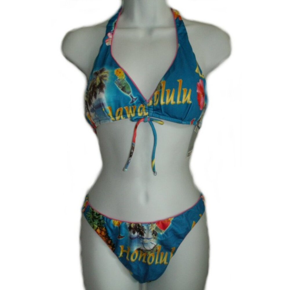RAJMAN Blue Tropical Print Bikini - Sz Med - NEW